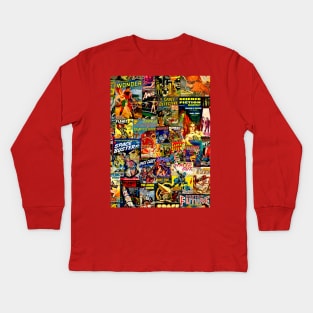 Vintage Sci-Fi Comic Collage Kids Long Sleeve T-Shirt